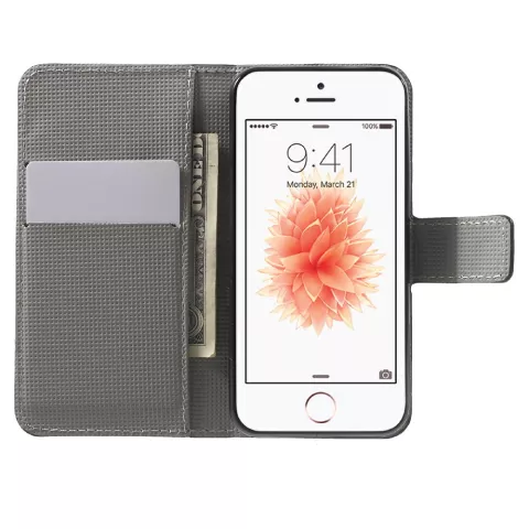 Bloesem Bijen iPhone 5 5s SE 2016 kunstlederen Wallet Bookcase hoesje - Roze Wit