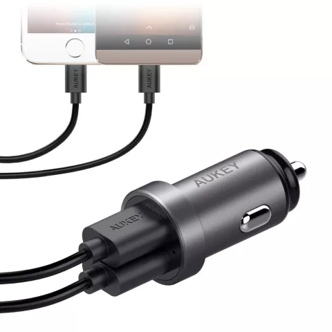 Aukey Universele Dual USB Autolader 2.4 Amp&egrave;re - Grijs