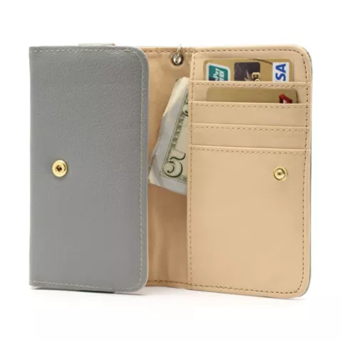 Universele wallet smartphone hoes portemonnee lederen bookcase - Grijs