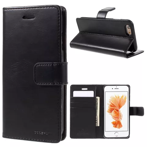 Mercury Blue Moon Bookcase wallet geschikt voor iPhone 6 6s Hoesje - Zwart Lederen