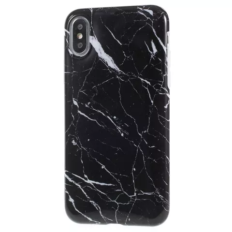 Marmer hoesje TPU marble case iPhone X XS - Zwart