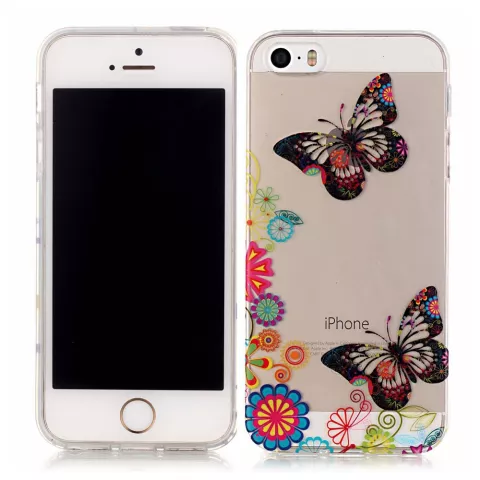 Doorzichtig Vlinder Bloemen TPU iPhone 5 5s SE 2016 hoesje - Kleurrijk