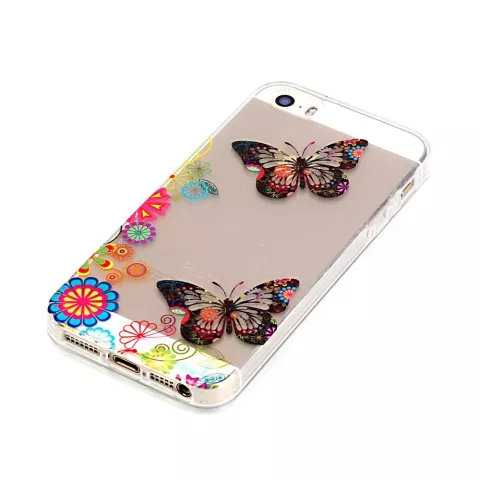 Doorzichtig Vlinder Bloemen TPU iPhone 5 5s SE 2016 hoesje - Kleurrijk