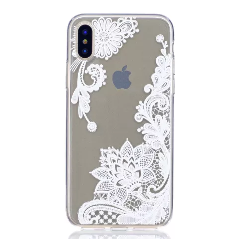 Doorzichtig Bloemen Kant iPhone X XS TPU hoesje - Wit