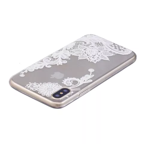 Doorzichtig Bloemen Kant iPhone X XS TPU hoesje - Wit