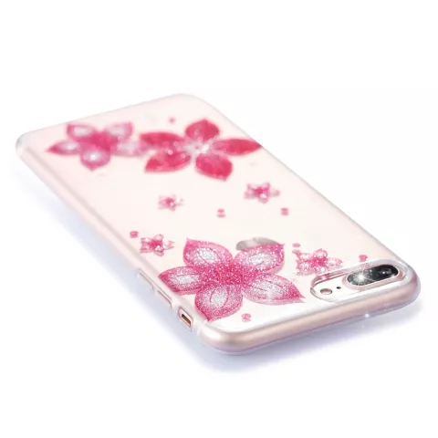 Glitter bloem hoesje TPU iPhone 7 Plus 8 Plus - Transparant Roze