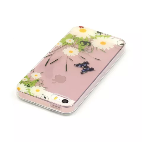 Doorzichtig Vlinder Madeliefjes iPhone 5 5s SE 2016 TPU hoesje - Wit Groen
