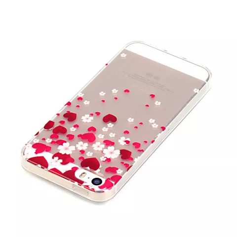 Hartjes liefde bloemetjes hoesje TPU iPhone 5 5s SE 2016 - Transparant Rood Roze