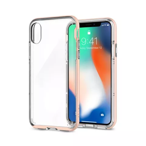 Spigen Neo Hybrid Crystal iPhone X XS hoesje - Ros&eacute; Gold Case