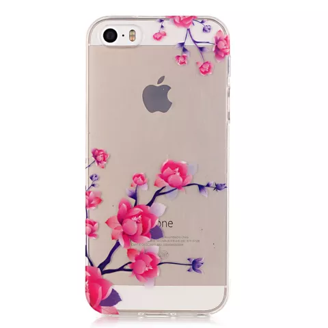 Transparant Bloesemtakken TPU iPhone 5 5s SE 2016 hoesje - Roze Paars