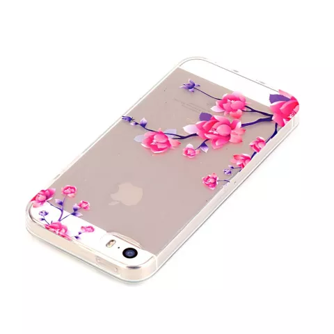 Transparant Bloesemtakken TPU iPhone 5 5s SE 2016 hoesje - Roze Paars