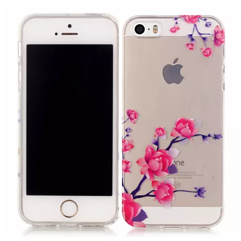 Transparant Bloesemtakken TPU iPhone 5 5s SE 2016 hoesje - Roze Paars