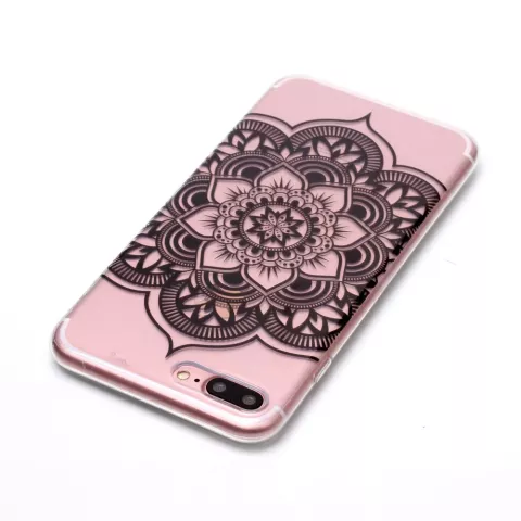 Doorzichtig Mandala Bloem iPhone 7 Plus 8 Plus TPU hoesje - Zwart