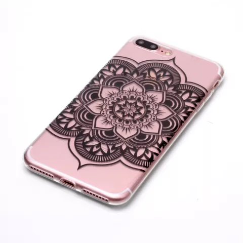 Doorzichtig Mandala Bloem iPhone 7 Plus 8 Plus TPU hoesje - Zwart