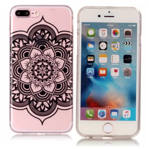 Doorzichtig Mandala Bloem iPhone 7 Plus 8 Plus TPU hoesje - Zwart