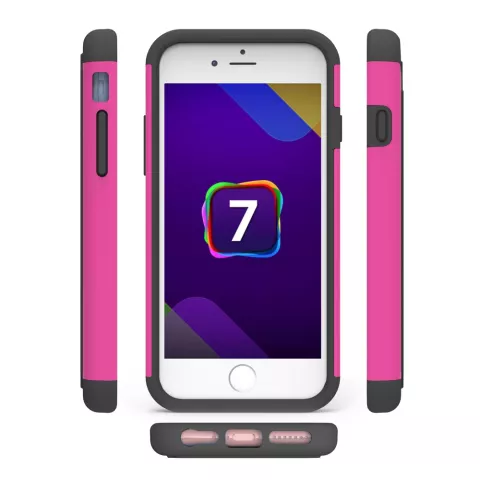 iPhone 7 8 tweedelig Kunststof Siliconen hoesje nopjes - Roze Zwart