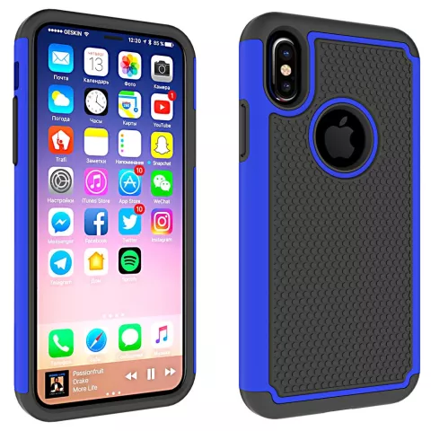 iPhone X XS nopjes tweedelig hybride Kunststof Siliconen hoesje - Blauw Zwart