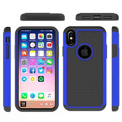 iPhone X XS nopjes tweedelig hybride Kunststof Siliconen hoesje - Blauw Zwart