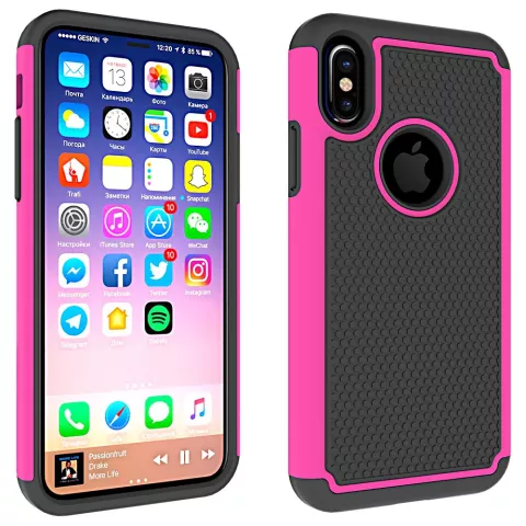 Tweedelig hybride Kunststof Siliconen iPhone X XS noppen hoesje - Roze Zwart