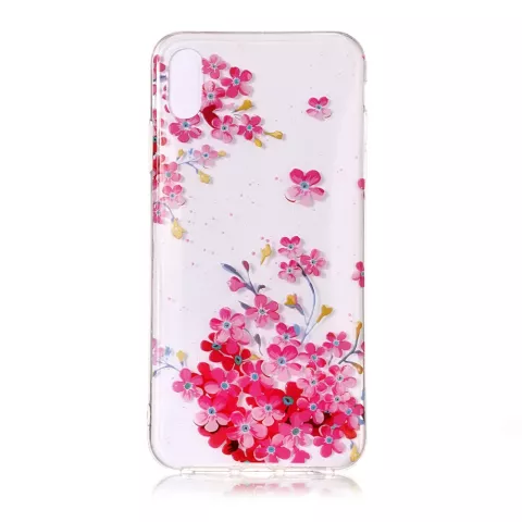 Kleurrijk Transparant Bloemen Hoesje TPU iPhone XR - Roze
