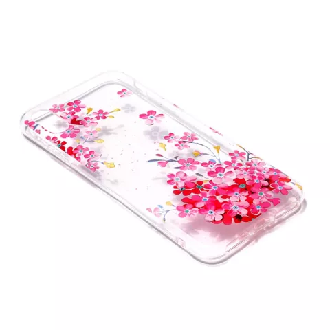 Kleurrijk Transparant Bloemen Hoesje TPU geschikt voor iPhone XR - Roze