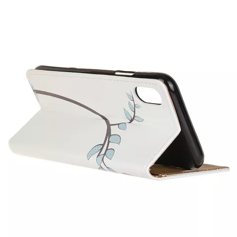 Lederen Portemonnee Bookcase uilen op tak iPhone XR - Wit