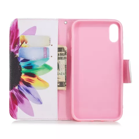 Bookcase Portemonnee Bloemen Hoesje wallet iPhone XR - Wit Roze