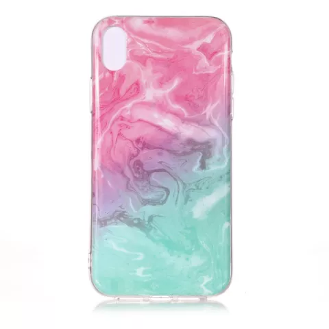 Marmer TPU Hoesje Transparant iPhone XR - Blauw Roze
