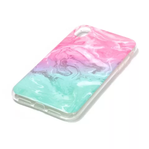 Marmer TPU Hoesje Transparant iPhone XR - Blauw Roze