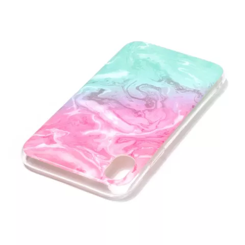 Marmer TPU Hoesje Transparant iPhone XR - Blauw Roze