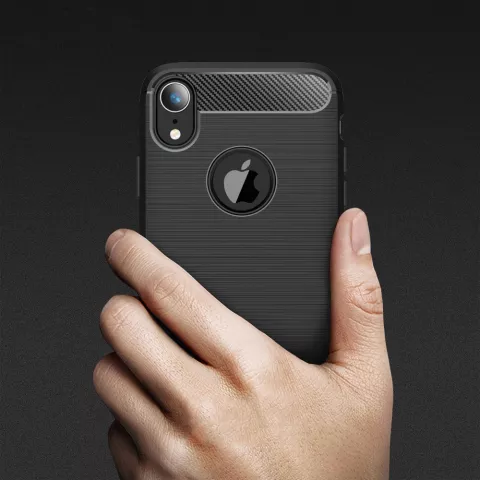 Brushed Carbon Armor TPU Case iPhone XR - Zwart