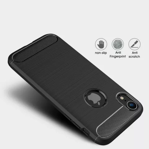 Brushed Carbon Armor TPU Case iPhone XR - Zwart