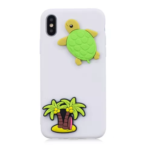 3D Cartoons Flexibel TPU Hoesje palmboom en schildpad iPhone XR - Wit