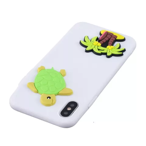 3D Cartoons Flexibel TPU Hoesje palmboom en schildpad geschikt voor iPhone XR - Wit