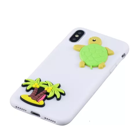 3D Cartoons Flexibel TPU Hoesje palmboom en schildpad iPhone XR - Wit