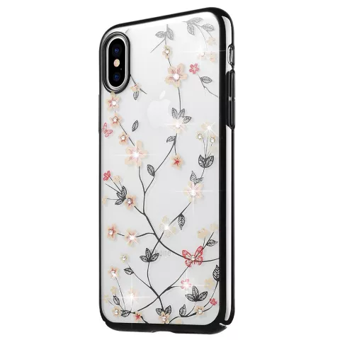 Transparante harde Case bloemen met glinster steentjes iPhone XR - Doorzichtig