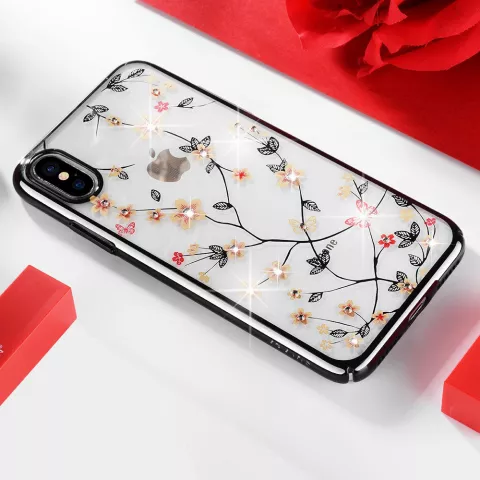 Transparante harde Case bloemen met glinster steentjes iPhone XR - Doorzichtig