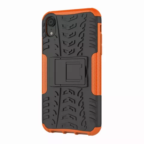 Shockproof Autoband hoesje TPU iPhone XR Case met Standaard - Oranje