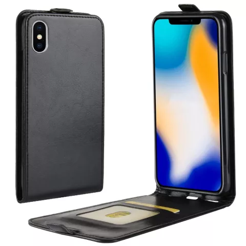 Lederen iPhone XS Max flipcase hoesje - Zwart