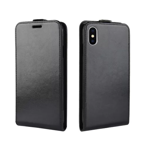 Lederen iPhone XS Max flipcase hoesje - Zwart