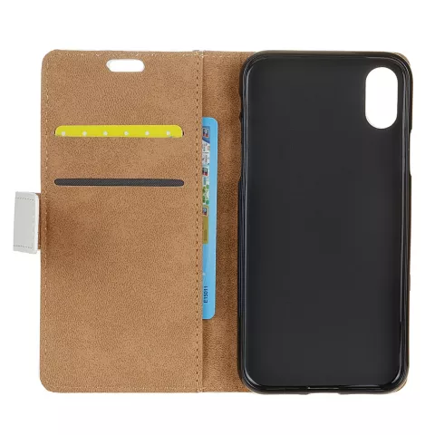 Lederen iPhone XS Max Bookcase Uilen hoesje - Wit Bruin