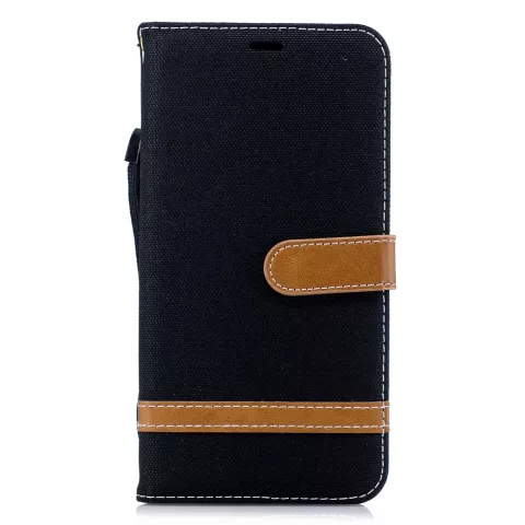 Fabric Lederen iPhone XS Max Bookcase wallet hoesje Standaard - Zwart Bruin