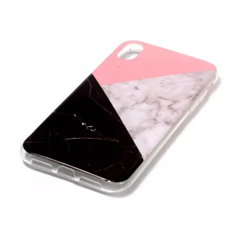 Geometrisch Marmer iPhone XS Max TPU hoesje - Roze Zwart Wit