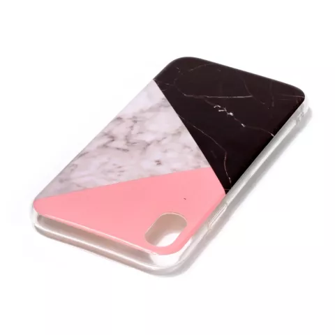 Geometrisch Marmer iPhone XS Max TPU hoesje - Roze Zwart Wit