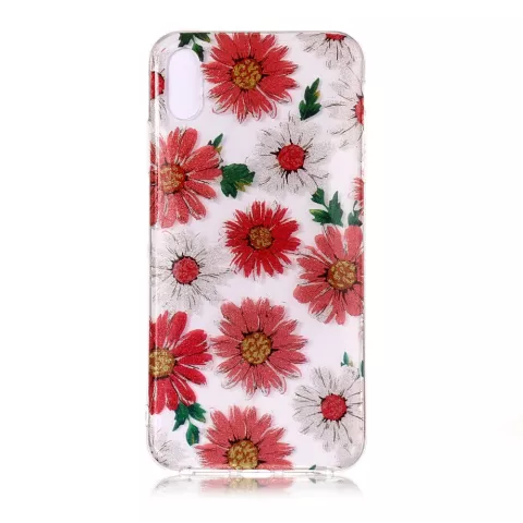 Glitter Bloemen TPU iPhone XS Max hoesje - Rood Wit