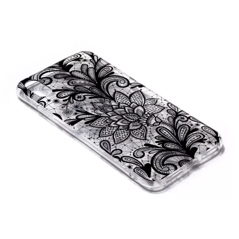 Doorzichtig Henna Bloemen iPhone XS Max TPU hoesje - Zwart