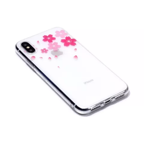 Soepele Transparante TPU Case bloemen iPhone X XS - Roze