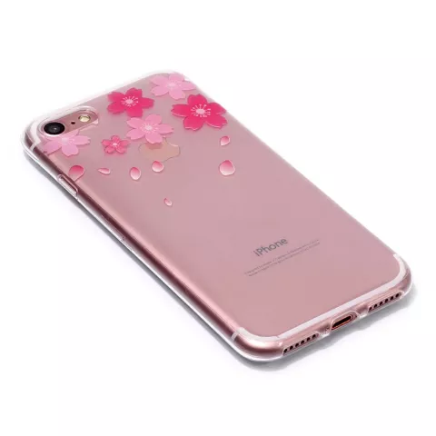 Flexibele Doorzichtige Bloemen Case iPhone 7 8 SE 2020 SE 2022 - Roze
