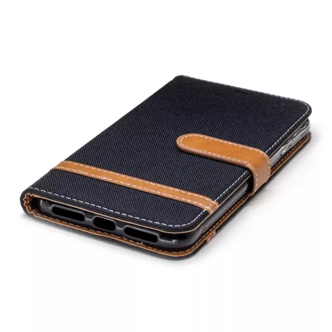 Fabric Lederen iPhone XS Max Bookcase wallet hoesje Standaard - Zwart Bruin