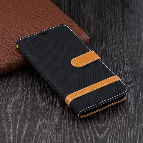 Fabric Lederen iPhone XS Max Bookcase wallet hoesje Standaard - Zwart Bruin